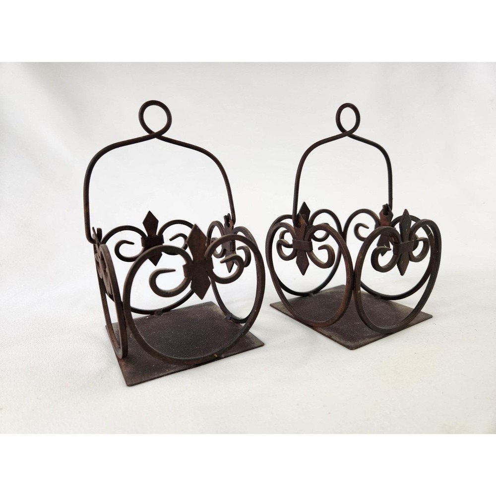 Set Home Interiors Wrought Iron Candle Pillar Holders Votive Bronze Fleur Basket